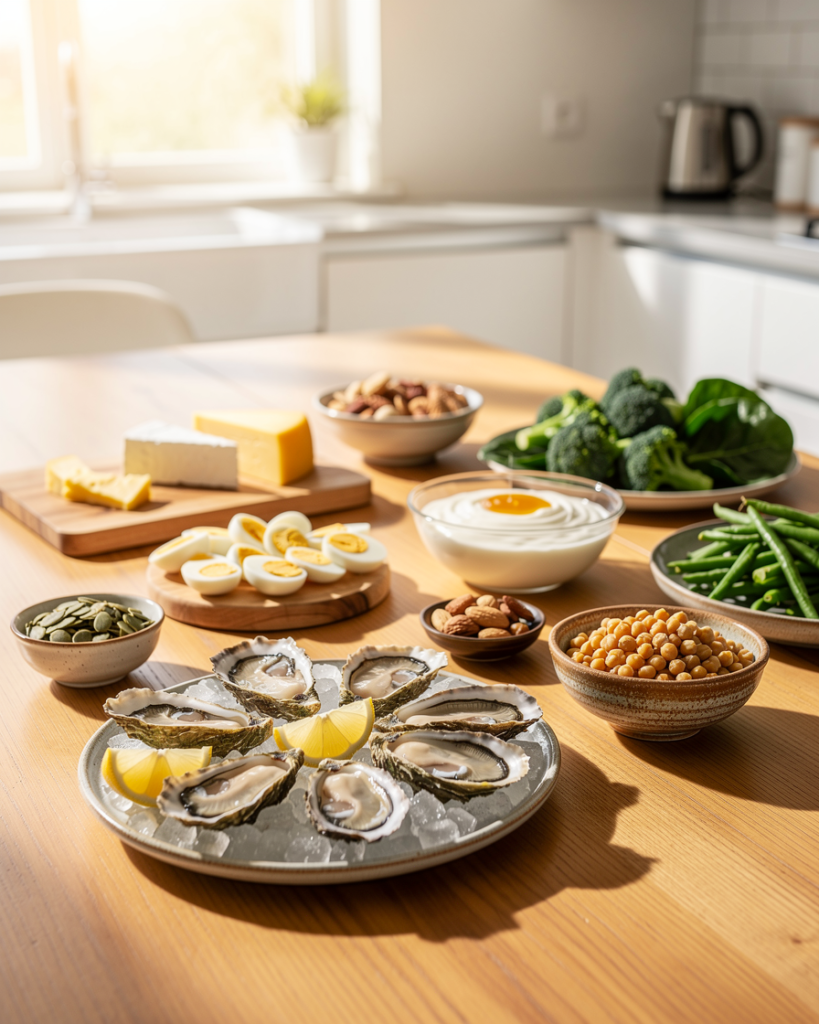 Zinc is an essential mineral that plays a crucial role in many body functions. It supports the immune system, helps wounds heal faster, contributes to normal growth and development, and is important for taste, smell, and metabolism. Since the body does not store large amounts of zinc, it is important to consume zinc-rich foods regularly.